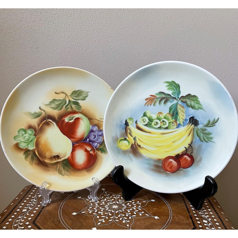 Vintage Set Of 2 Lefton Fruit Plates SL5935 Bananas Apples
